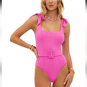 Beach Riot 💞💯 NWT Sydney 1Piece in Petal Pink Sparkle w/ Belt Sz L GORGEOUS 💖